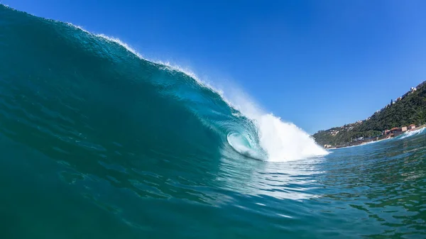 Ocean Sea Wave Möter Simning Närbild Vatten Panorama Foto Blått — Stockfoto