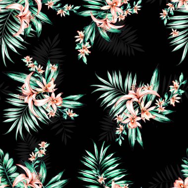 çiçekler, illüstrasyon, bahçe, yaz, desen, arkaplan, çiçek, yapraklar, tropikal, suluboya, dekorasyon, botanik, baskı, doku, duvar kağıdı, sanat, tasarım, tekstil, dikişsiz