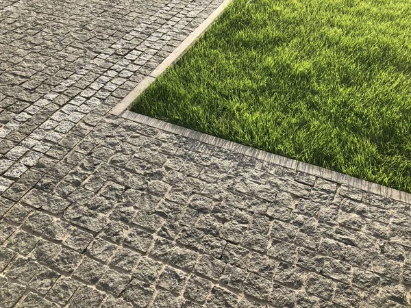 Перспективный Вид Монотонный Серый Брик Каменный Тротуар Грунде Street Road — стоковое фото