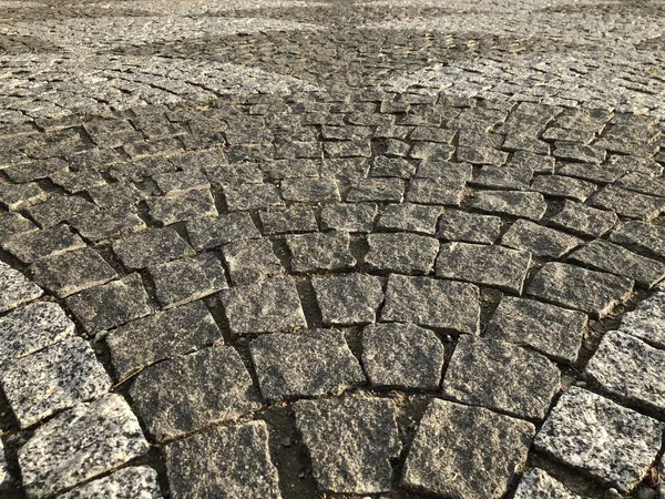 Perspectief Weergave Monotone Grijze Bakstenen Stenen Bestrating Grond Voor Weg — Stockfoto