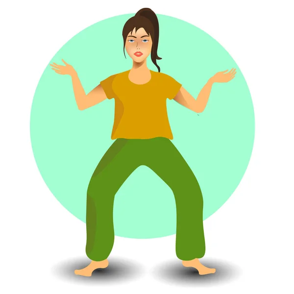 Chica en el yoga asana pose.qigong gimnasia. una mujer lleva un estilo de vida saludable. ilustración vectorial aislada sobre un fondo blanco — Archivo Imágenes Vectoriales