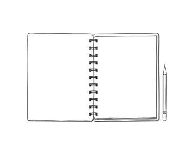 el çizilmiş vektör hat sanat şirin illüstrasyon açılan not defteri ve kalem