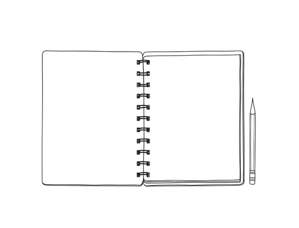 Cuaderno Abierto Lápiz Dibujado Mano Línea Vectorial Arte Lindo Ilustración — Archivo Imágenes Vectoriales