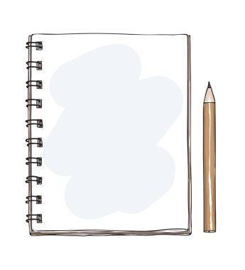 Not defteri boş kağıt ve kahverengi kalem çizilmiş sanat vektör çizim el