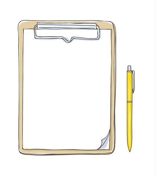 Clipboard Top View Note Paper Art Hand Drawn Vector Illustration — Stock Vector