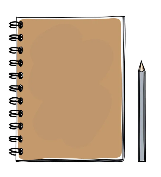 Cuaderno Marrón Dibujado Mano Lápiz Vector Ilustración Arte — Vector de stock
