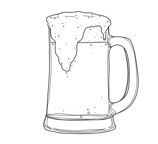 Poharak és bögrék sör kézzel rajzolt stílus vonal Art Vector szemléli — Stock Vector