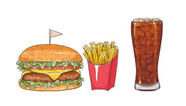 hamburger seti. gözlük el çizilmiş stil sanat Vektör illüstrasyon