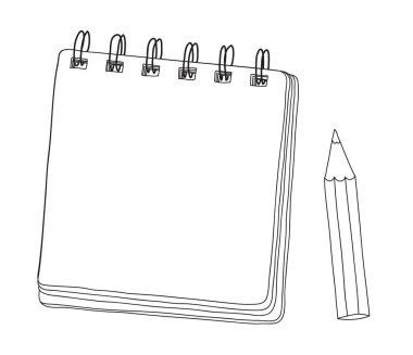 mini defter ve kalem el çizilmiş kesme çizgi sanat vektör illustr