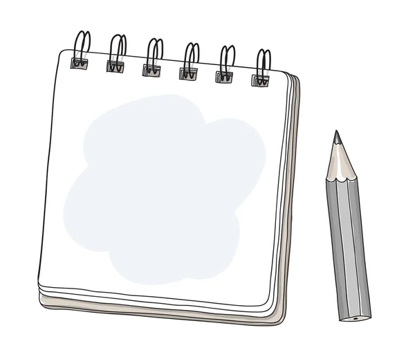 Mini notebook e lápis de volta mão desenhada corte arte vetor illustra —  Vetores de Stock
