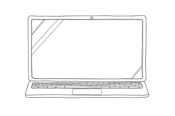 Ciągnione ilustracja laptop linia ręka sztuka wektor ładny — Wektor stockowy