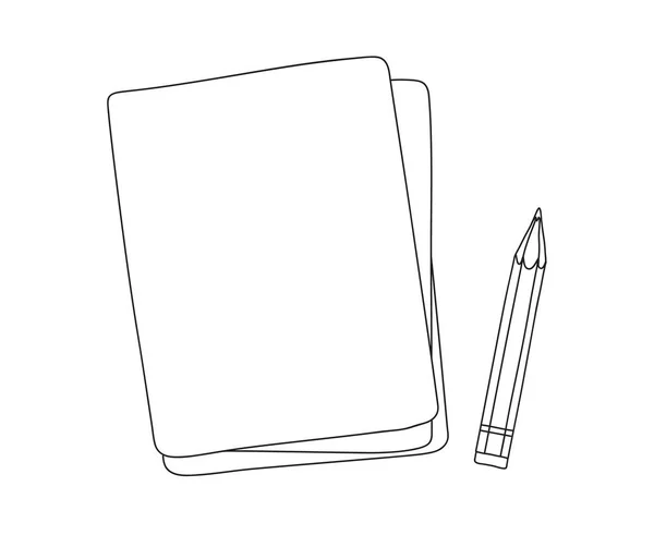 Nota papel cuaderno y lápiz dibujado a mano línea arte vector illust — Vector de stock