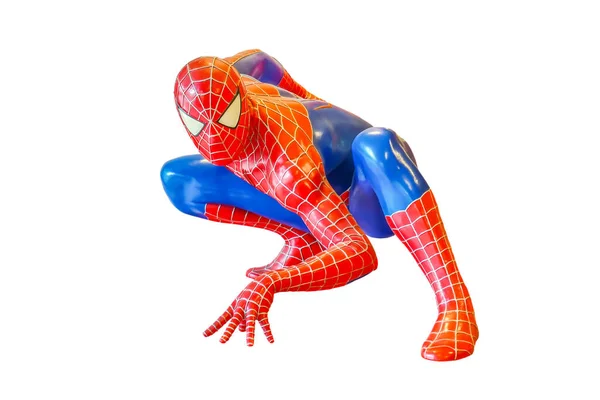 Bangkok, Tayland - 26 Ekim 2018 Örümcek Adam modeli Örümcek Adam 'ın beyaz arka planında izole edilmiştir. Örümcek Adam, Amerikan çizgi romanlarında Marvel Comics tarafından yayımlanan kurgusal bir süper kahramandır..