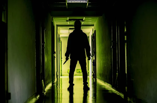 Murder Kill People Concept Criminal Murderer Wearing Mask Silhouette Holding — Stock Photo, Image