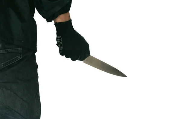Bodný Útok Vrah Drží Nůž Zblízka Izolovaném Bílém Pozadí — Stock fotografie