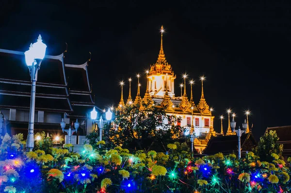 Wat Ratchanatdaram Woravihara Widok Nocy Świątyni Bangkok Tajlandia — Zdjęcie stockowe