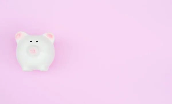 White Piggy Bank Pink Pastel Background Copy Space Debt Financial — Stock Photo, Image