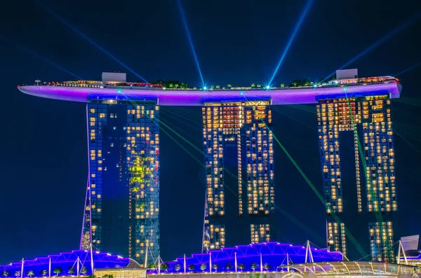 Singapore Nov 2018 Beautiful Laser Show Marina Bay Sands Hotel — Stock Photo, Image