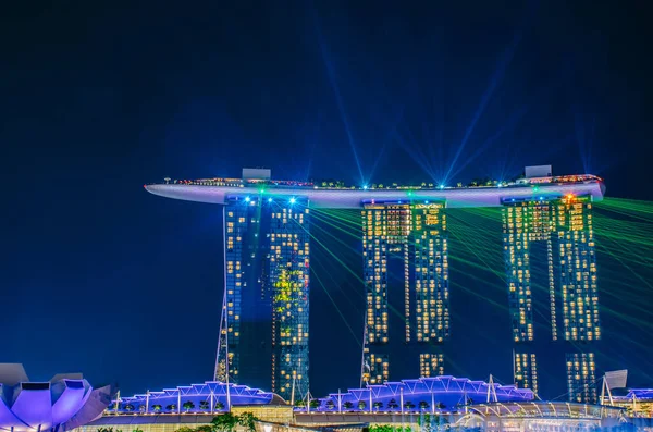 Singapore Nov 2018 Beautiful Laser Show Marina Bay Sands Hotel — Stock Photo, Image