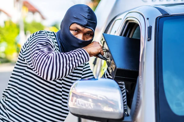 Transporte Crime Propriedade Conceito Jovem Asiático Homem Ladrão Roubou Saco — Fotografia de Stock