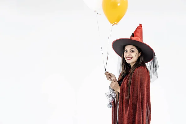 Halloween Party Girl Happy Halloween Witch Bright Make Long Hair — Stock Photo, Image