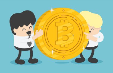 Bitcoin kavramı vektör çizim laptop ve online finansman ve yatırım yapmak için 