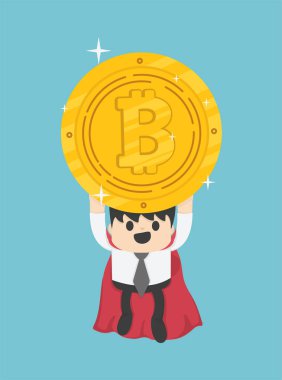 Bitcoin uçan kavramı işadamı süper kahraman superman