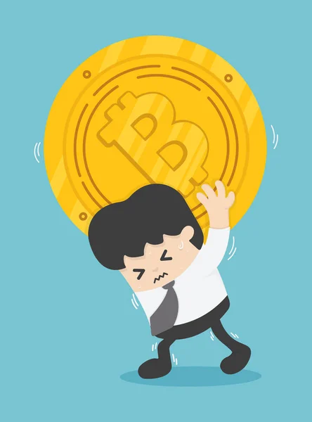 Uneasy Employé Bitcoin Marché Faillite Difficultés Dans Travail Bitcoin Symbole — Image vectorielle