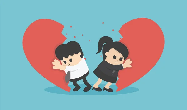 Vector Ilustração Empresário Romper Relacionamento Quebrado Coração Casal Homem Mulher —  Vetores de Stock