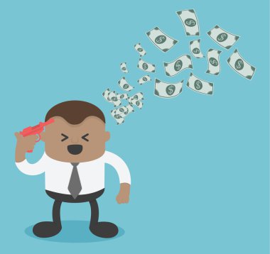 Mutlu işadamı bir silah doları mali fikirler konseptiyle çekime hazır tutun. Para fikirler yapma