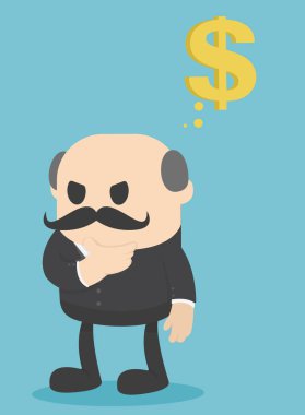 Başarılı bir iş adamı stand para doları düşün sikke