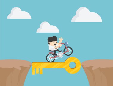 İş adamları onun başarı ile dik kayalıklarla aracılığıyla bir bisiklet sürücüsü.