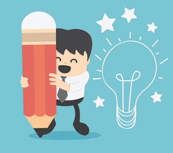 Businessman Writing Idea Light Bulb Wall — Stock Vector