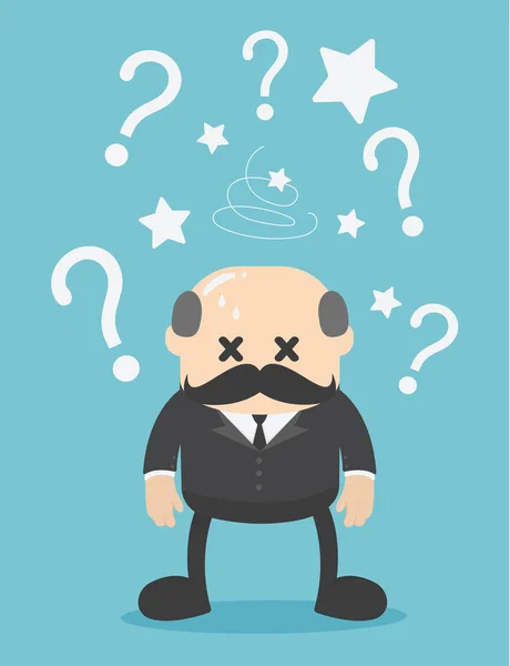 Concept Businessman Confused Question Mark Background Glabrous Boss — Stock Vector