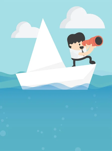 Concept Vector Illustration Business Leadership Goal Concept Empresário Está Iate — Vetor de Stock