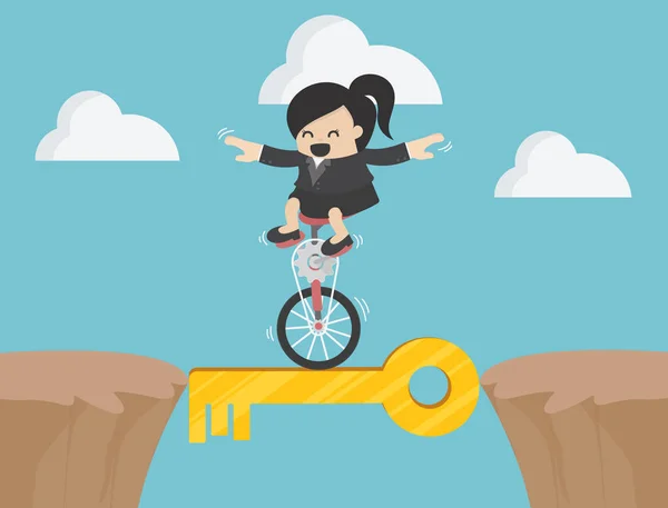 Business Kvinde Kører Enkelt Hjul Cykel Gennem Stejlt Bjerg Med – Stock-vektor