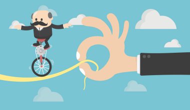 Tek tekerlekli bisiklet anahtar kavram çalışan insan. Hırs, başarı, motivasyon iş sembolü, 