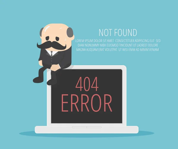 Anciano hombre de negocios se sentó en su tableta en una página de error error.404 — Archivo Imágenes Vectoriales