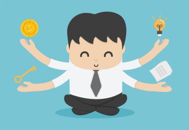 İş adamları meditasyonu, başarılı insanların alışkanlıklarını temsil eder, tasarrufları olur, fikirleri olur, sorunları çözebilir, gayretli çalışma