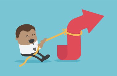 Afrikalı işadamı ok grafiğini çekmek için bir ip kullanıyor. konsept iş vektörü karikatürü