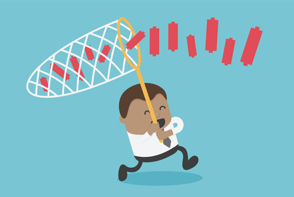 African businessmen chasing partner graph with netting