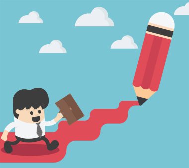 İş adamı yolda yürüyor, kurşun kalemle yaratılıyor.