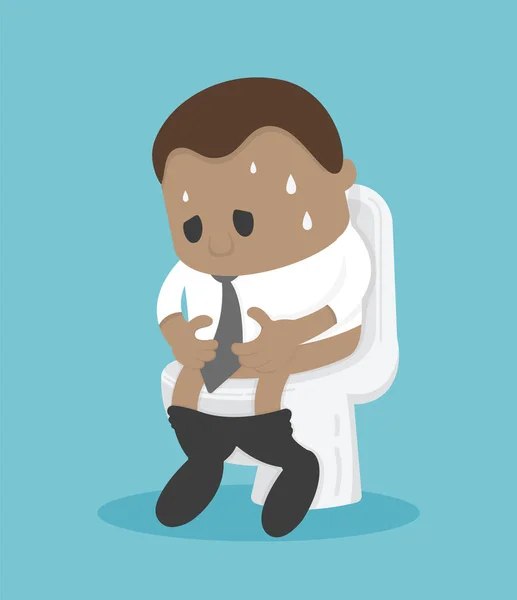 African Businessman Sitting Toilet His Stomach Ache Possibly Bowel Disease — Stock Vector