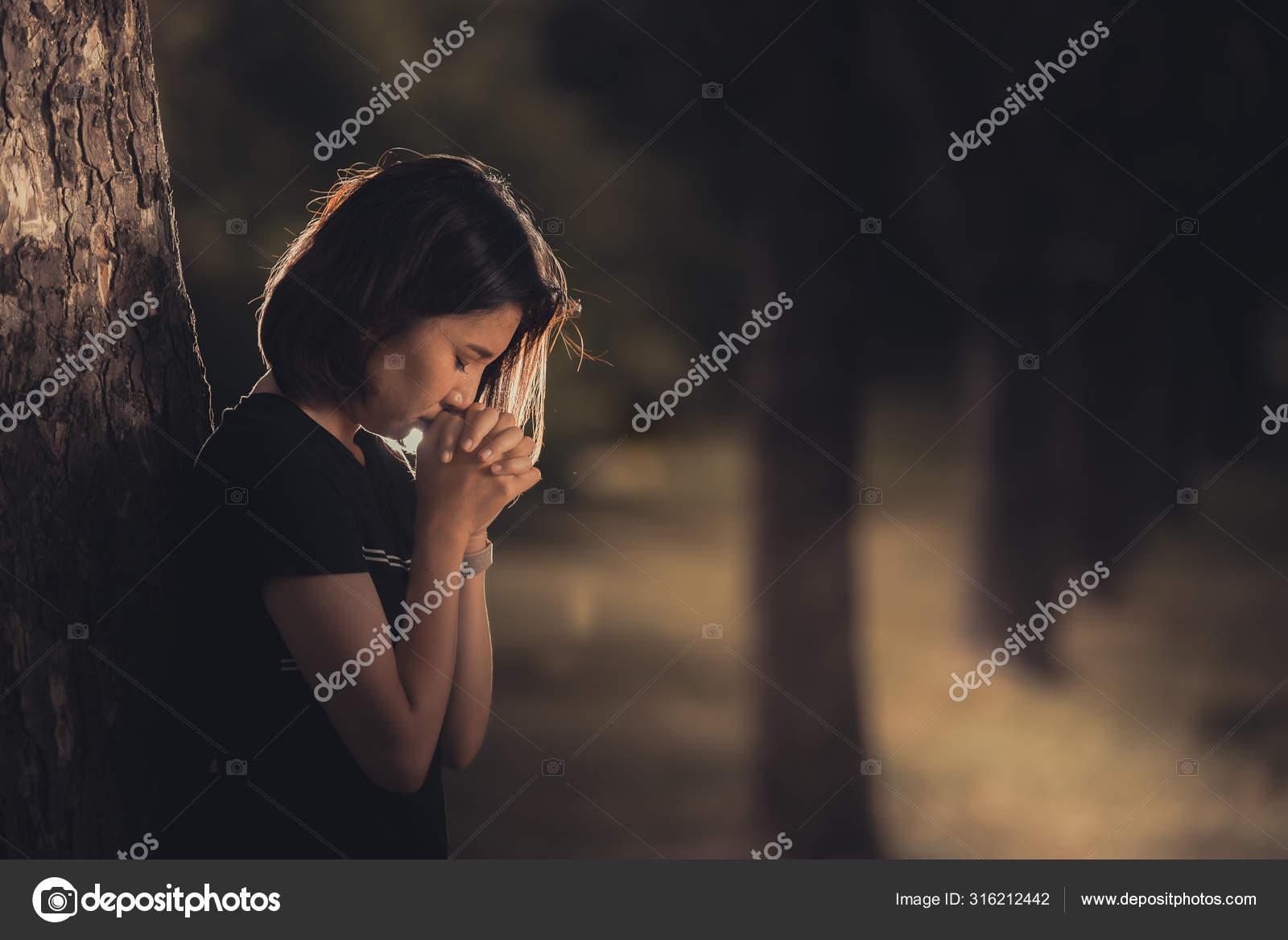 Asian Beautiful Girl Feel Alone Forest Sad Woman Concept Thailand ...