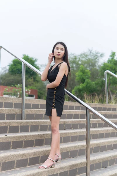 Portrait Beautiful Asian Chic Girl Pose Take Picture Lifestyle Teen — Stok Foto