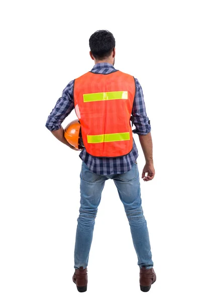 Construction Worker Wearing Safety Vest Isolated White Arabian Engineer Smile — 스톡 사진