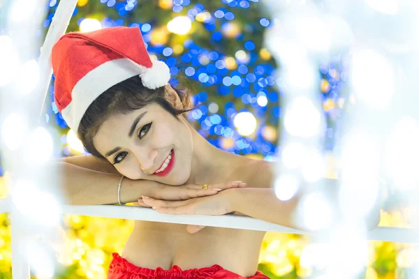 Ritratto Donna Sexy Asiatica Concetto Natale Scena Notturna Thailandia Persone — Foto Stock