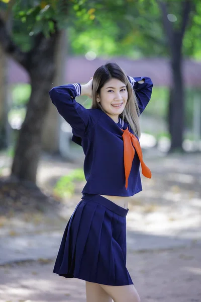 Portret Van Aziatische Vrouw Dragen Student Jurk Japanse Stijl Thailand — Stockfoto