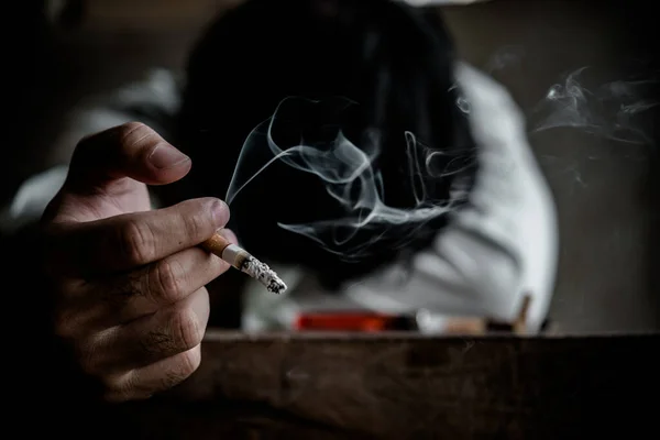 Asian Stress Man Smoking Thailand People Tobacco Day Concept Die — Stock Photo, Image