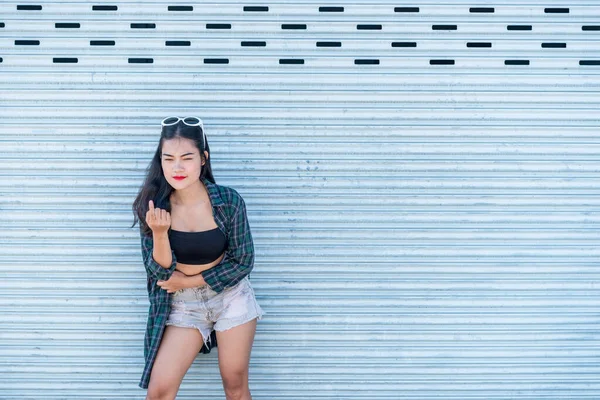 Retrato Bela Mulher Asiática Hipsters Menina Para Tirar Uma Foto — Fotografia de Stock